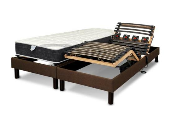 Vente Unique Sommier Electrique Essenzia Zen EMOTION MARRON 90x200 Lattes Et Plots