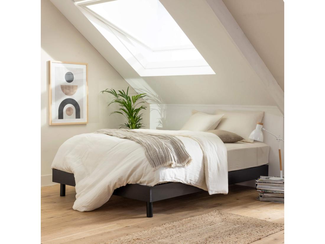 Vente Unique Sommier Kit En Bois Massif Noir 160x200