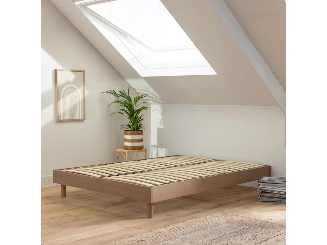 Vente Unique Sommier Kit En Bois Massif Taupe 140x190