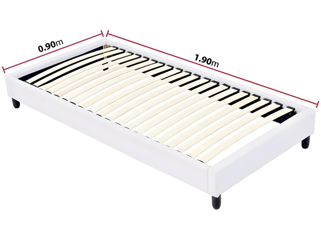 Vente Unique Sommier Tapissier à Lattes - 90 X 190 Cm - 20 Lattes - Blanc