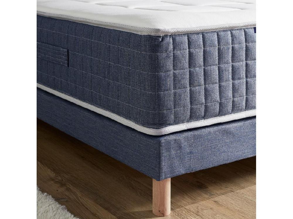 Vente Unique Sommier Tapissier à Lattes Bleu Denim Made In France Dimensions - 140 X 190 Cm