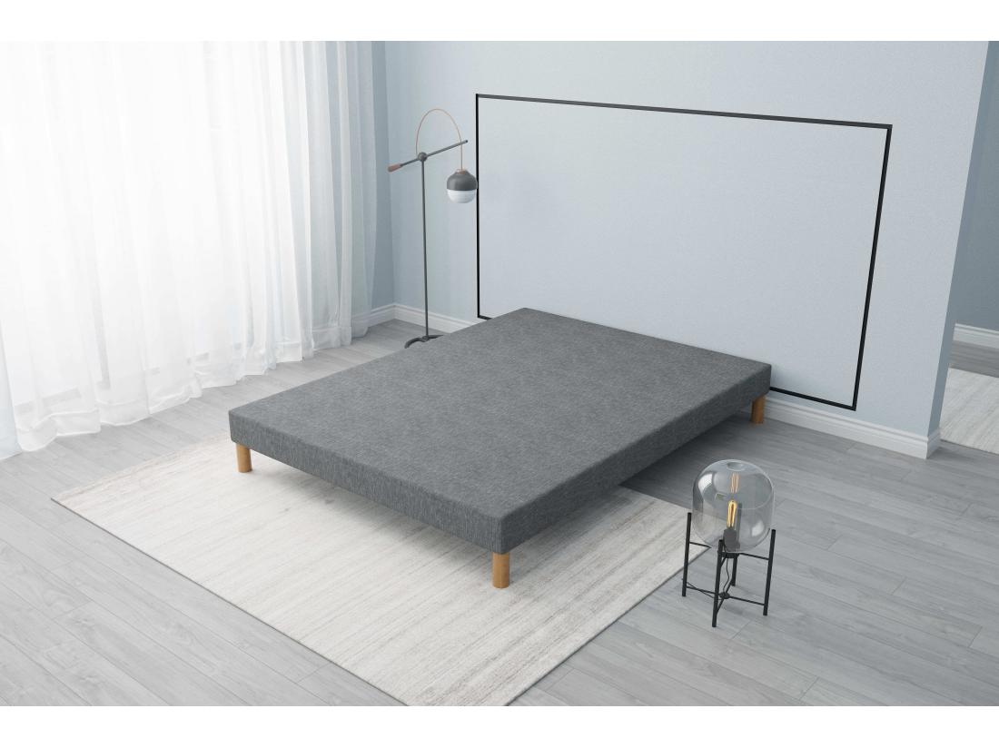 Vente Unique Sommier Tapissier Gris 140x200 + Jeu De Pied Offert