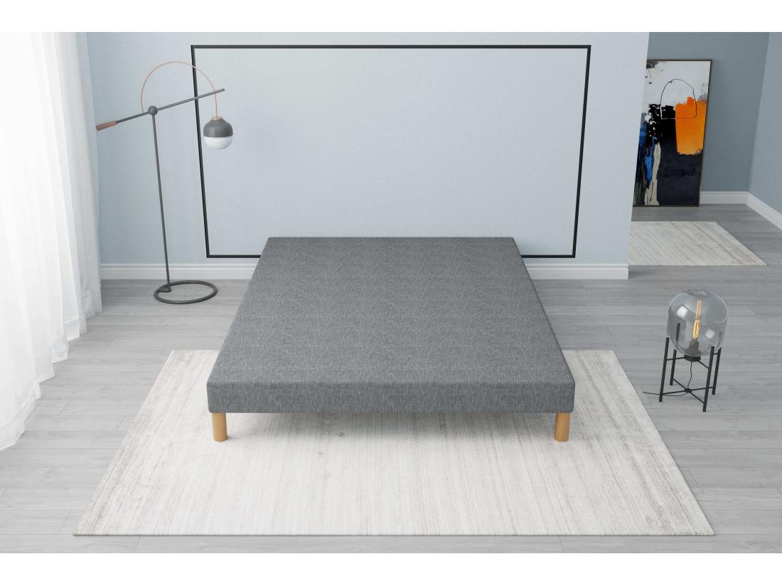 Vente Unique Sommier Tapissier Gris 140x200 + Jeu De Pied Offert
