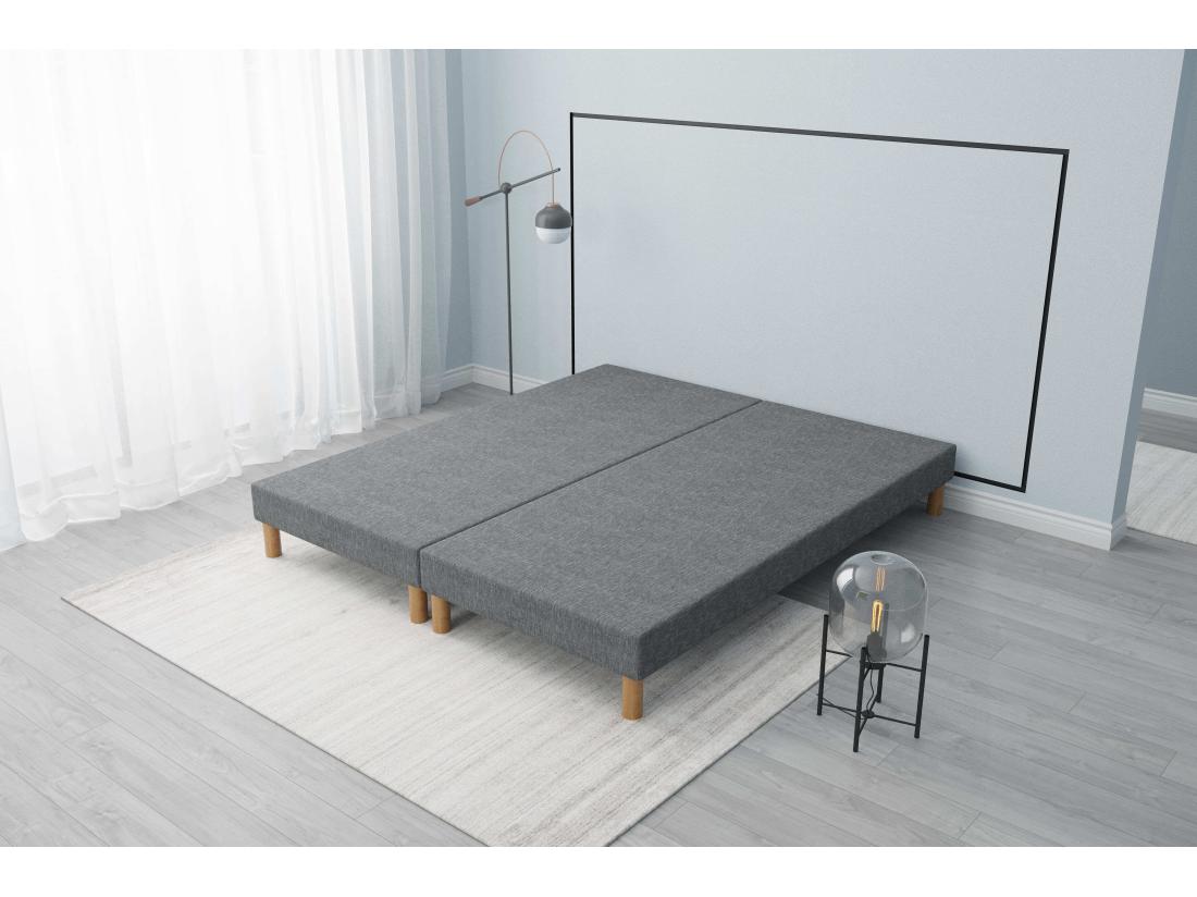 vente unique Sommier tapissier gris 160x200 (2x80x200) + jeu de pied offert