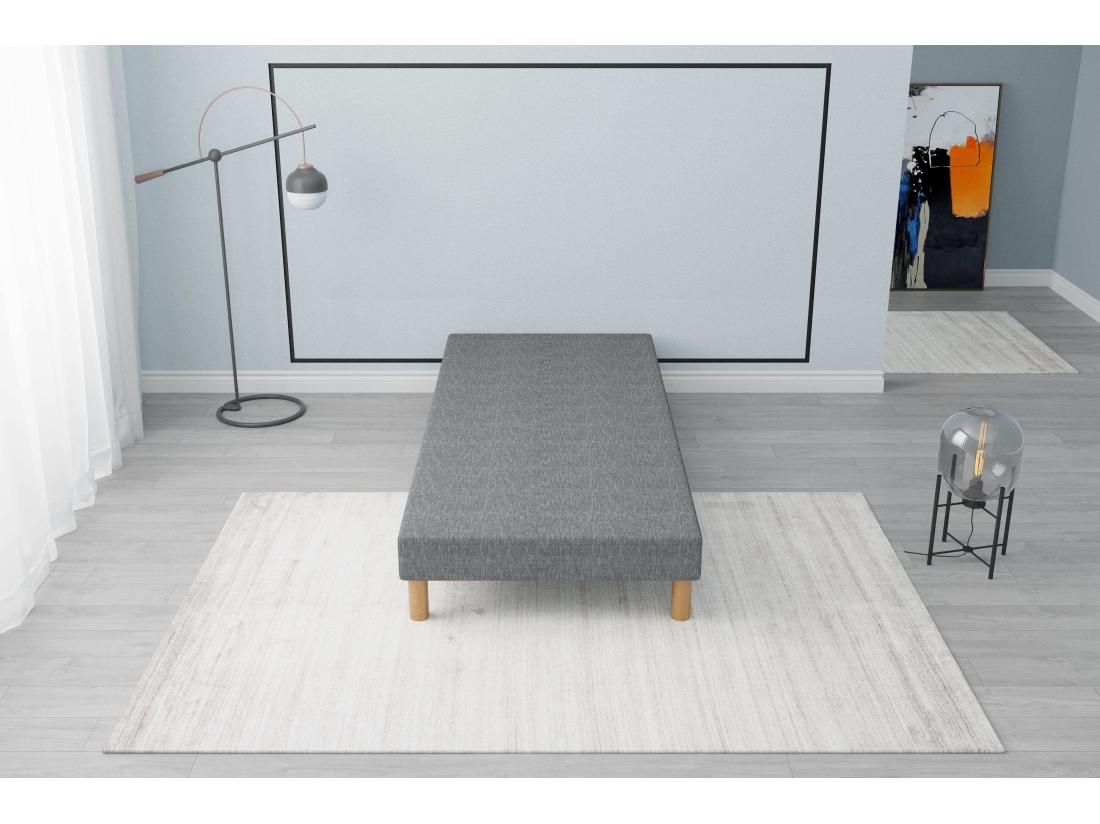 Vente Unique Sommier Tapissier Gris 80x190 + Jeu De Pied Offert