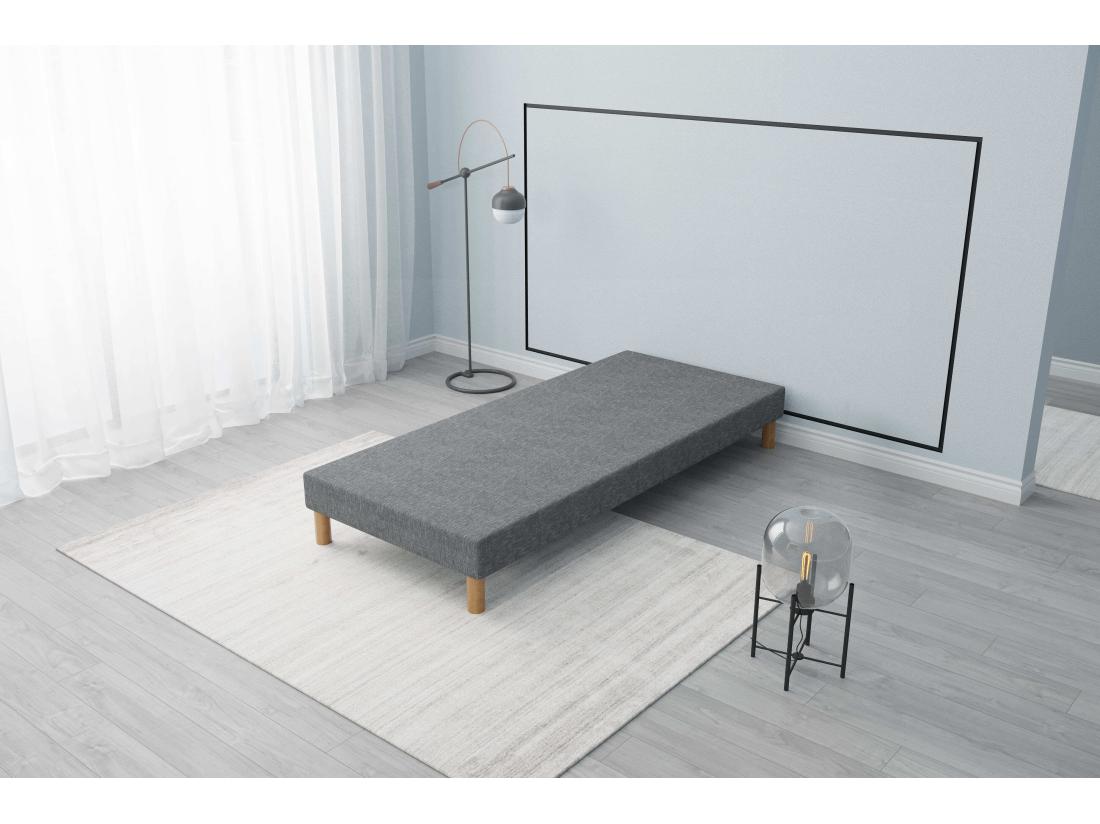Vente Unique Sommier Tapissier Gris 90x200 + Jeu De Pied Offert