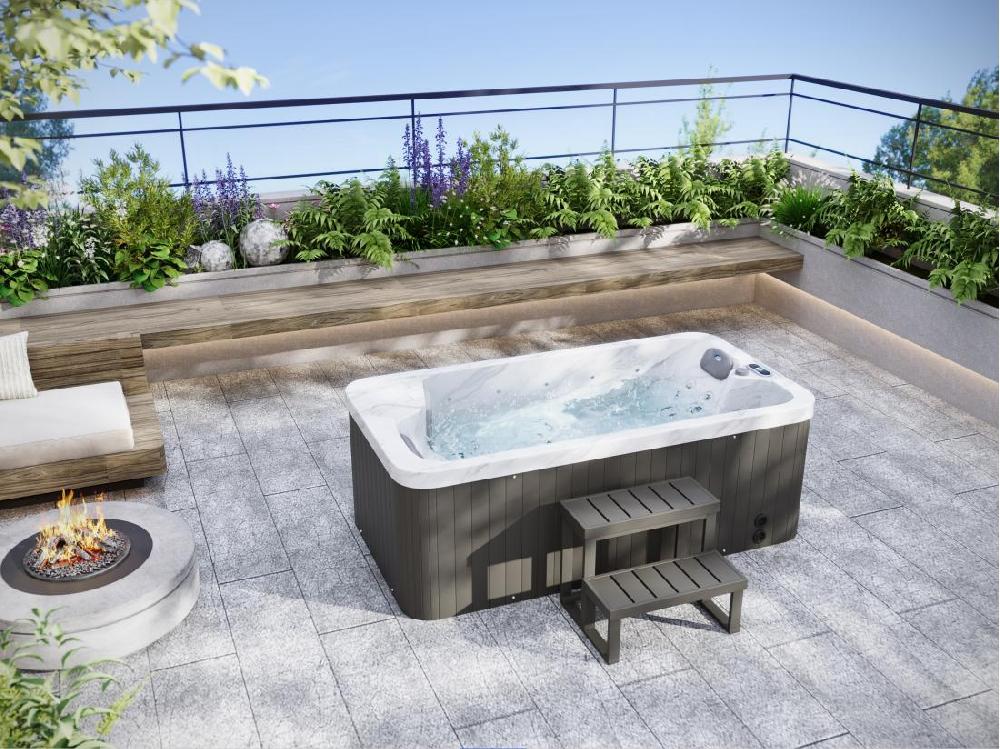 Vente Unique SPA 2 Places Blanc Perlé Avec Bâche - 18 Jets - L210 X P110 X H74 Cm - Système BALBOA - TAHITI III