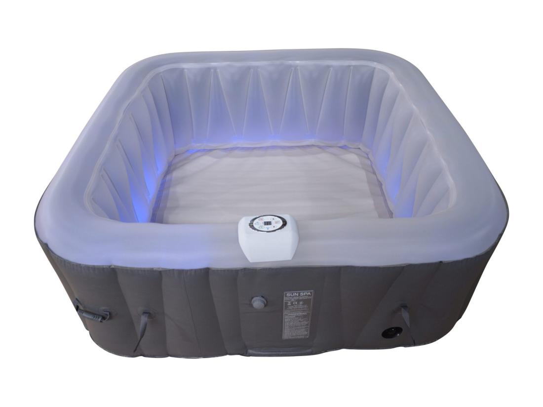 vente unique Spa gonflable 4 places carré - Sunspa - Bandeau LED inclus - Dimensions : 155 x 155 cm
