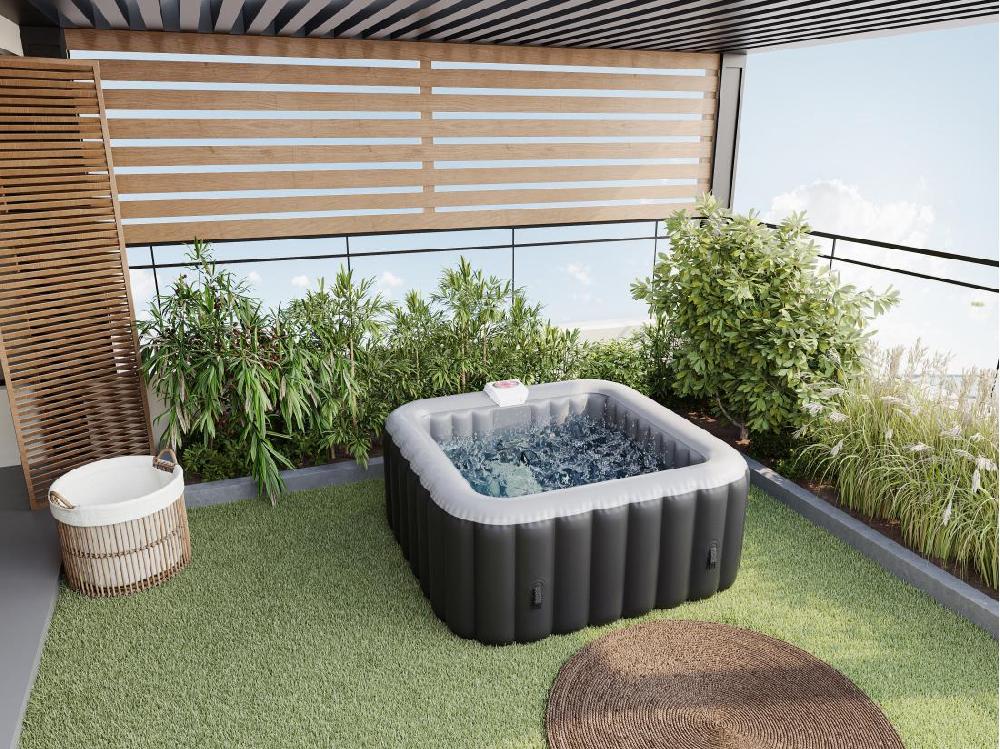 vente unique Spa gonflable carré 4 places - L154 x P154 x H65 cm - 120 buses d'air - Noir et gris - B-COSY II