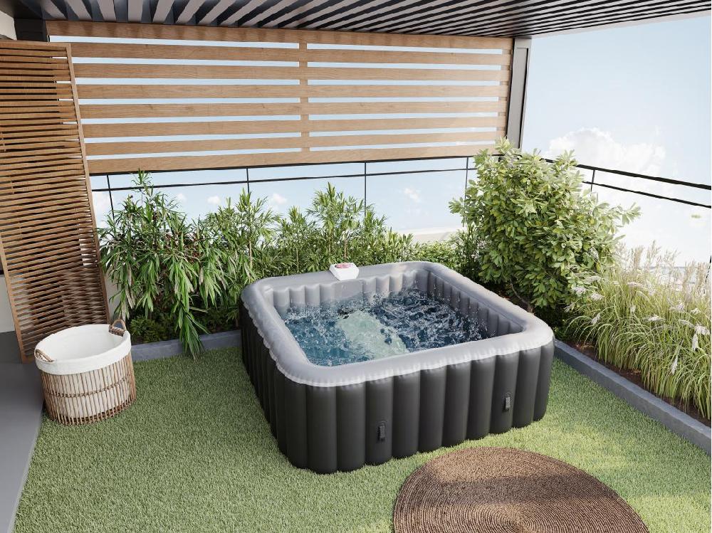 vente unique Spa gonflable carré 6 places - L185 x P185 x H65 cm - 140 buses d'air - Noir et gris - B-COSY II