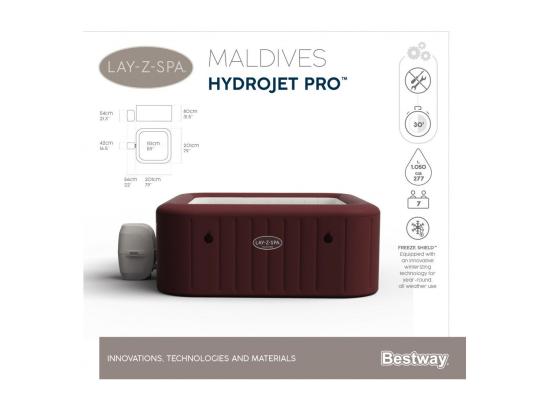 vente unique Spa gonflable carré - Maldives Hydrojet Pro - 5 à 7 personnes - L 201 cm x l 201 cm x H 80 cm - Rouge