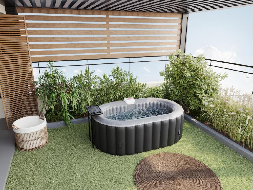 vente unique SPA gonflable ovale 2 places - L190 x P120 x H65 cm - 90 buses d'air - Noir - B-LUCKY II