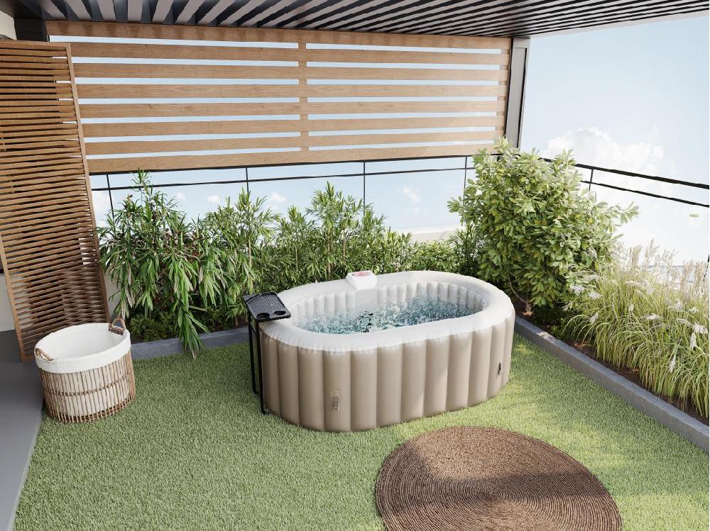 vente unique SPA gonflable ovale 2 places - L190 x P120 x H65 cm - 90 buses d'air - Taupe et beige - B-LUCKY II