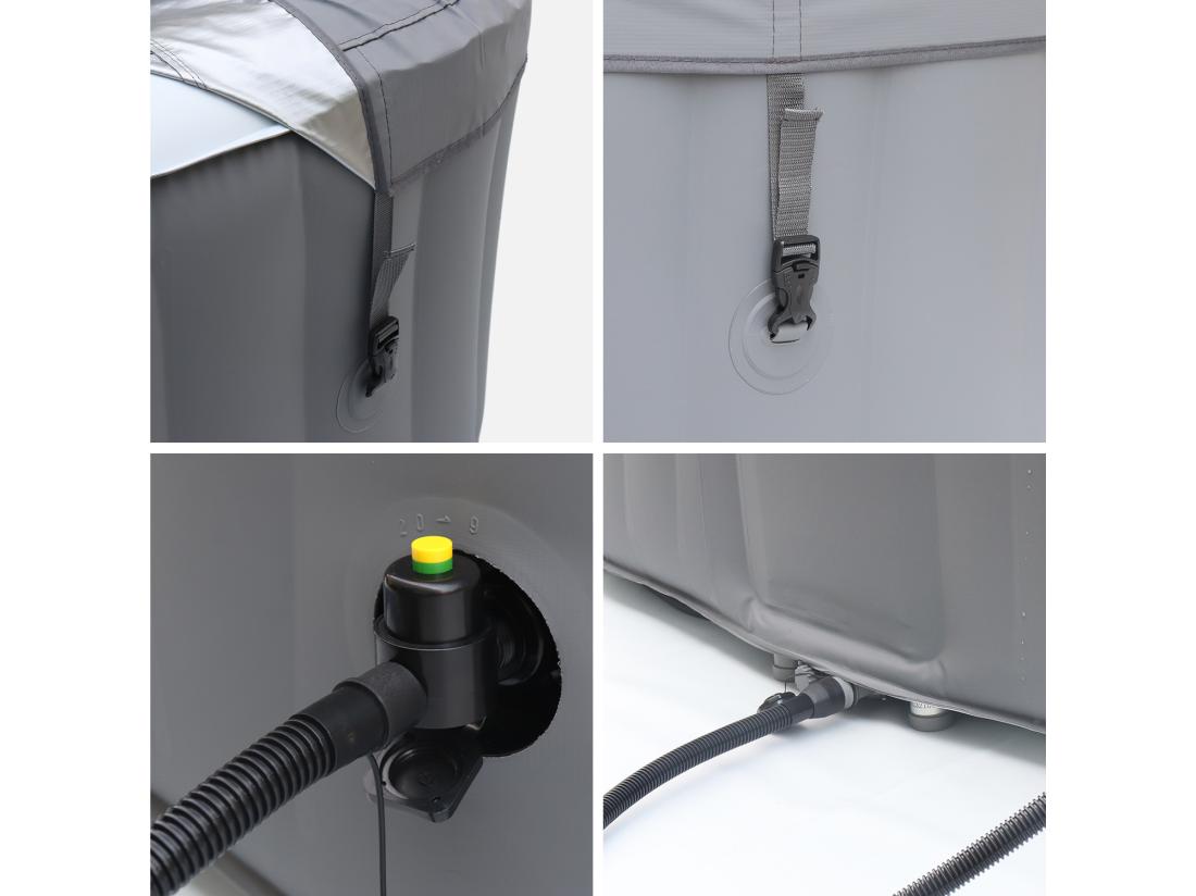 Vente Unique Spa MSPA Gonflable Carré – Fjord 4 - 4 Places. Système Anti-gel + Bâche. 160cm. PVC. Pompe. Chauffage. Gonfleur. Filtre