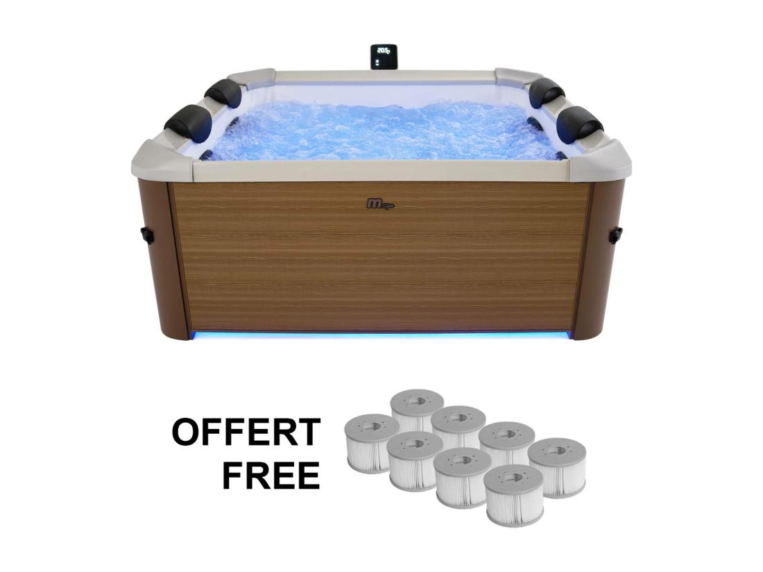 Vente Unique Spa Rigide 6 Places Hydromassages. 4 Coussins + 8 Filtres. OSLO AMBER. Beige. L 160 X P 160 X H 65 Cm