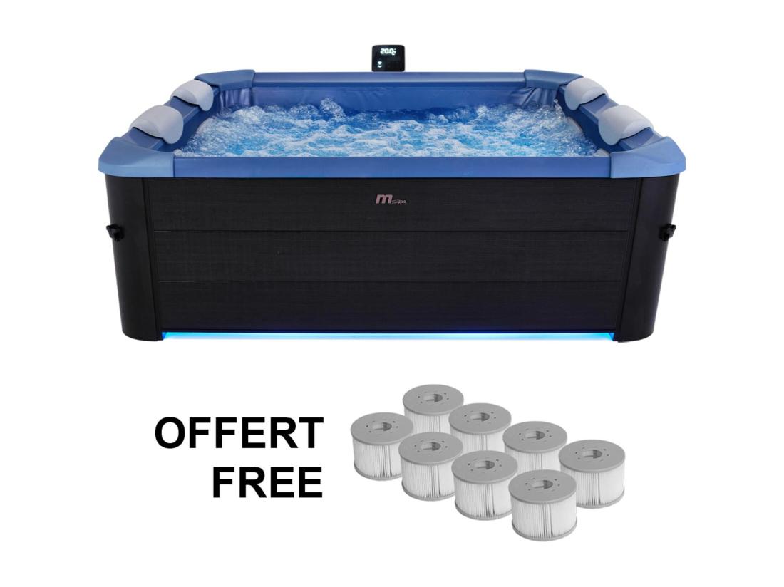 Vente Unique Spa Rigide 6 Places Hydromassages. 4 Coussins + 8 Filtres + Bâche Incluse. OSLO SAPPHIRE. L 160 X P 160 X H 65 Cm