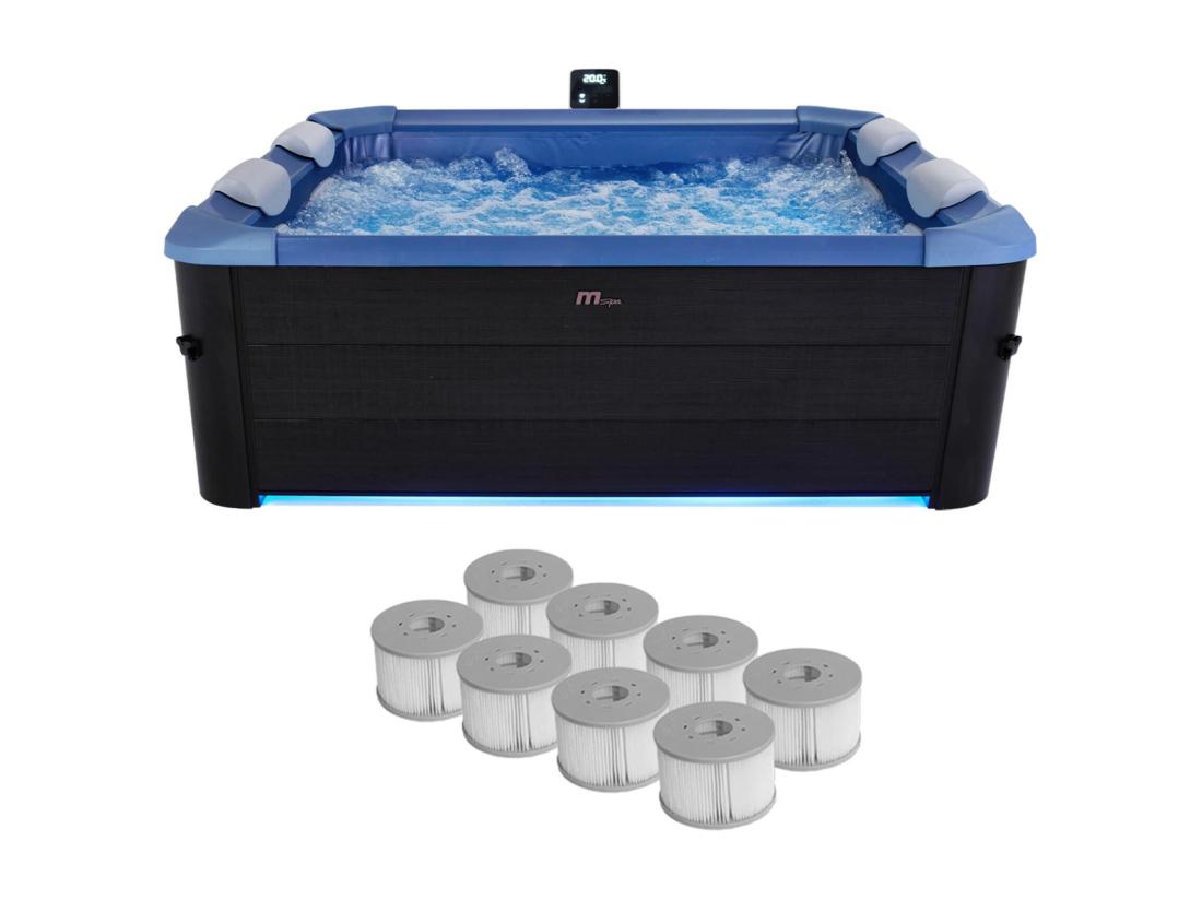 vente unique Spa rigide 6 places hydromassages. 4 coussins + 8 filtres + bâche incluse. OSLO SAPPHIRE. L 160 x P 160 x H 65 cm