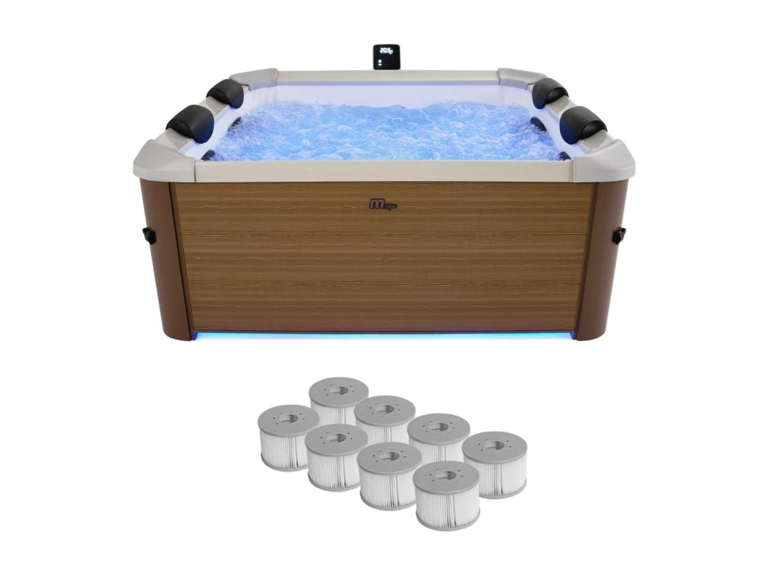 vente unique Spa rigide 6 places hydromassages. 4 coussins + 8 filtres. OSLO AMBER. beige. L 160 x P 160 x H 65 cm