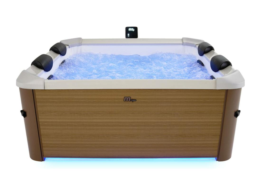 Vente Unique Spa Rigide 6 Places Hydromassages. 4 Coussins Avec Housse De Protection. OSLO AMBER. Beige. L 160 X P 160 X H 65 Cm