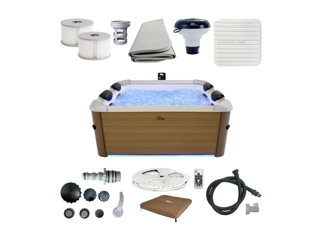 Vente Unique Spa Rigide 6 Places Hydromassages. 4 Coussins Avec Housse De Protection. OSLO AMBER. Beige. L 160 X P 160 X H 65 Cm