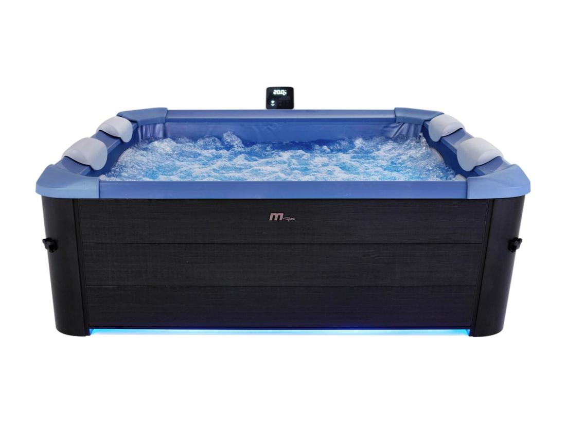 vente unique Spa rigide 6 places hydromassages. 4 coussins + bâche incluse. OSLO SAPPHIRE. L 160 x P 160 x H 65 cm. gris et bleu sapphire