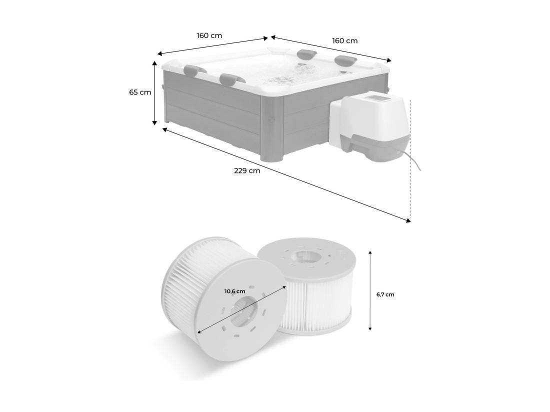 Vente Unique Spa Rigide MSPA 6 Places 4 Coussins Hydromassages. 8 Filtres Et Bâche Incluse 160 Cm X 65 Cm