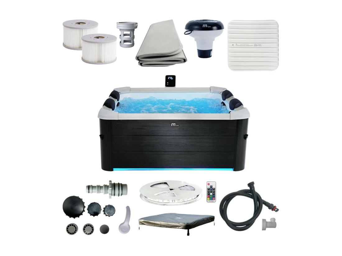 Vente Unique SPA Rigide OSLO MSPA 6 Personnes Gris. 4 Coussins. Bâche Incluse + Housse Thermique. Hydromassages Système