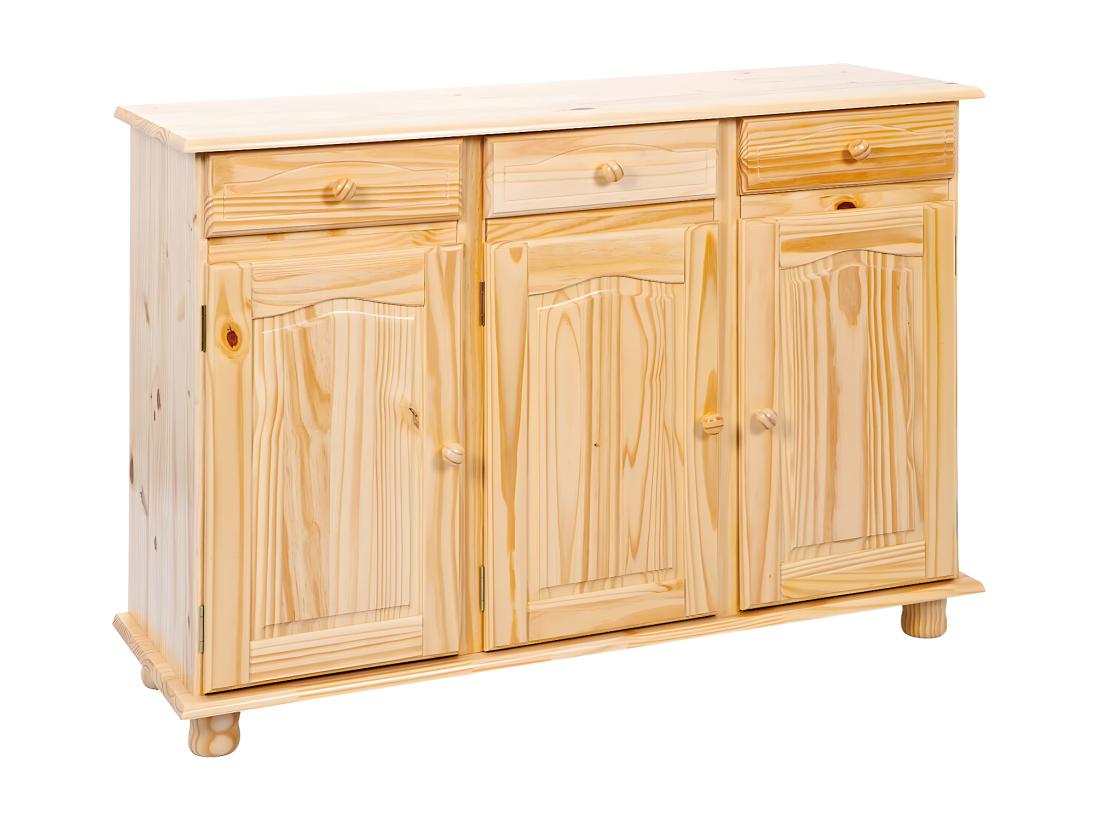 Vente Unique STAN - Buffet 3 Portes 3 Tiroirs Bois Massif