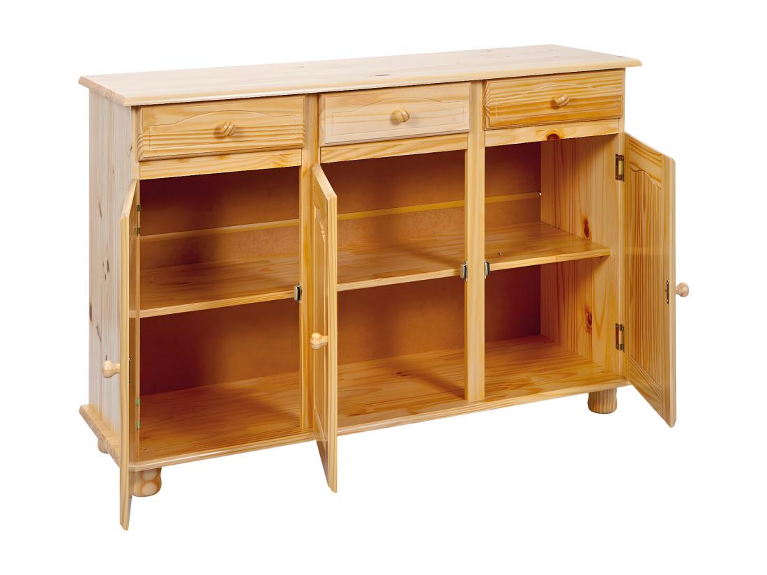 Vente Unique STAN - Buffet 3 Portes 3 Tiroirs Bois Massif