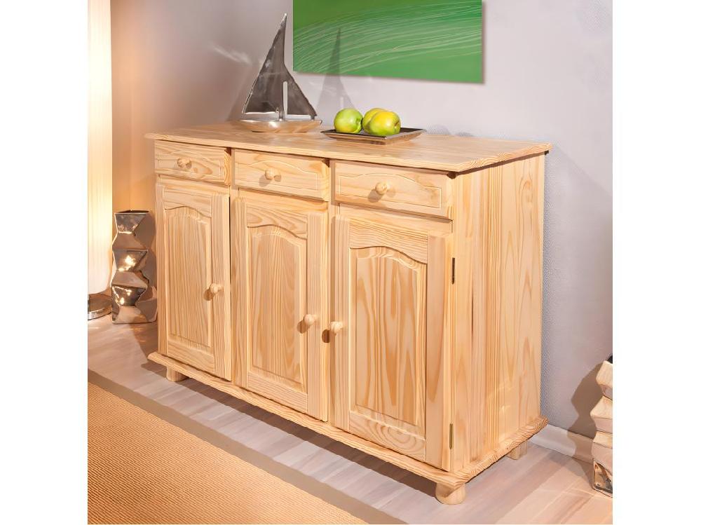 vente unique STAN - Buffet 3 Portes 3 Tiroirs Bois Massif