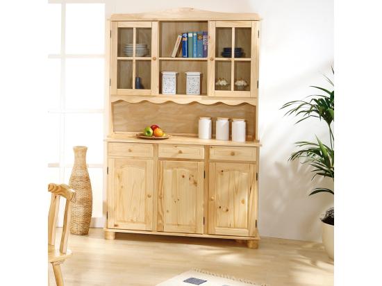 Vente Unique STAN - Buffet Vaisselier 5 Portes 3 Tiroirs Bois Massif
