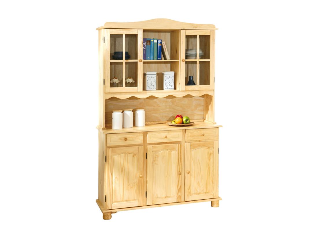 Vente Unique STAN - Buffet Vaisselier 5 Portes 3 Tiroirs Bois Massif