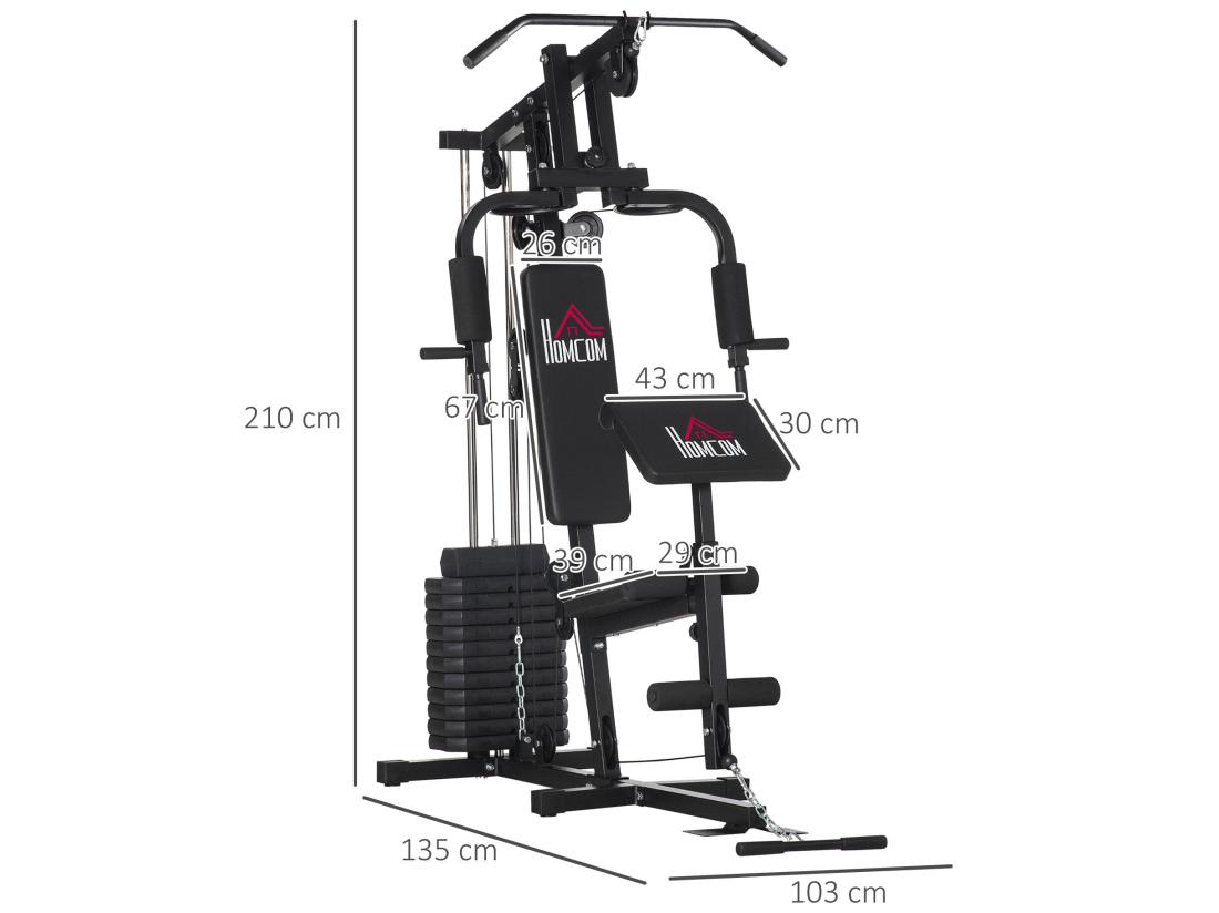 Vente Unique Station De Musculation - Entrainement Complet - Développé Couché Butterfly Barre Latissimus Curler Bande Résistance - 11 Contrepoids - Acier Noir