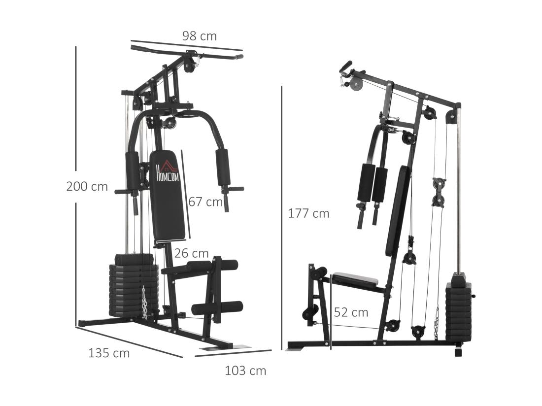 Vente Unique Station De Musculation - Entrainement Complet - Développé Couché Butterfly Barre Latissimus Curler - 9 Contrepoids - Acier Noir
