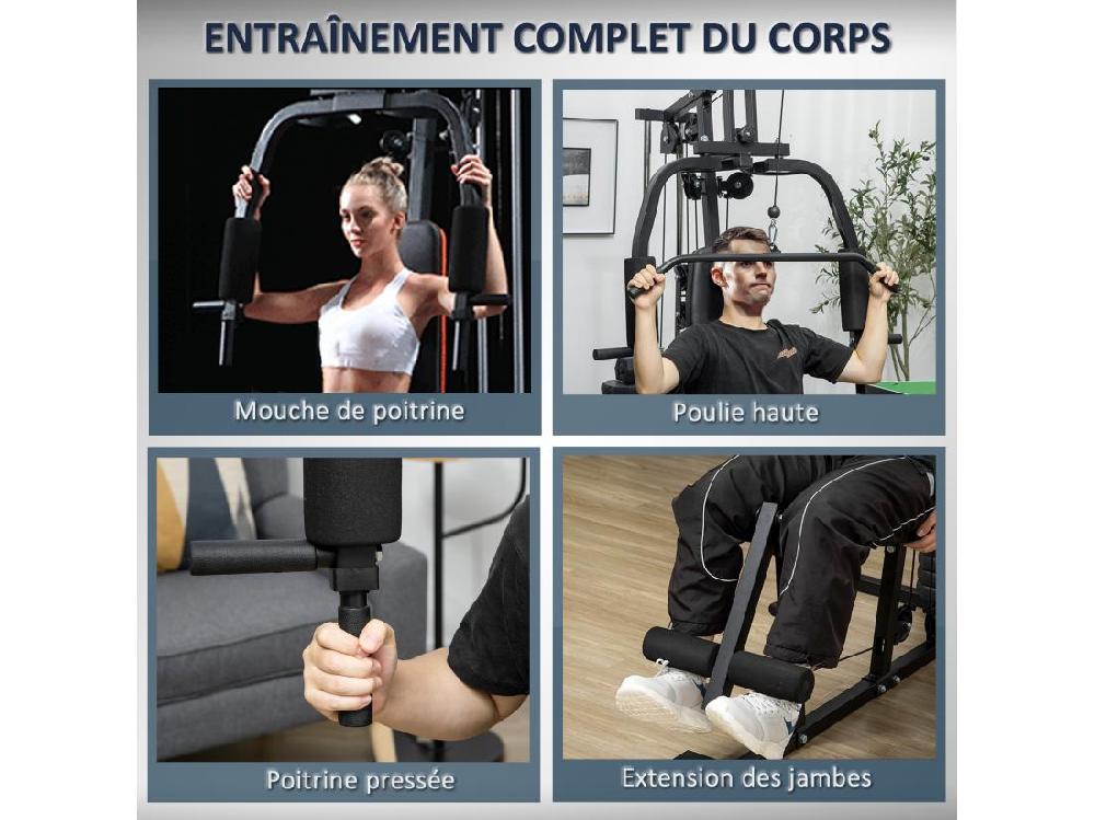 Vente Unique Station De Musculation - Entrainement Complet - Développé Couché Butterfly Barre Latissimus Curler - 9 Contrepoids - Acier Noir