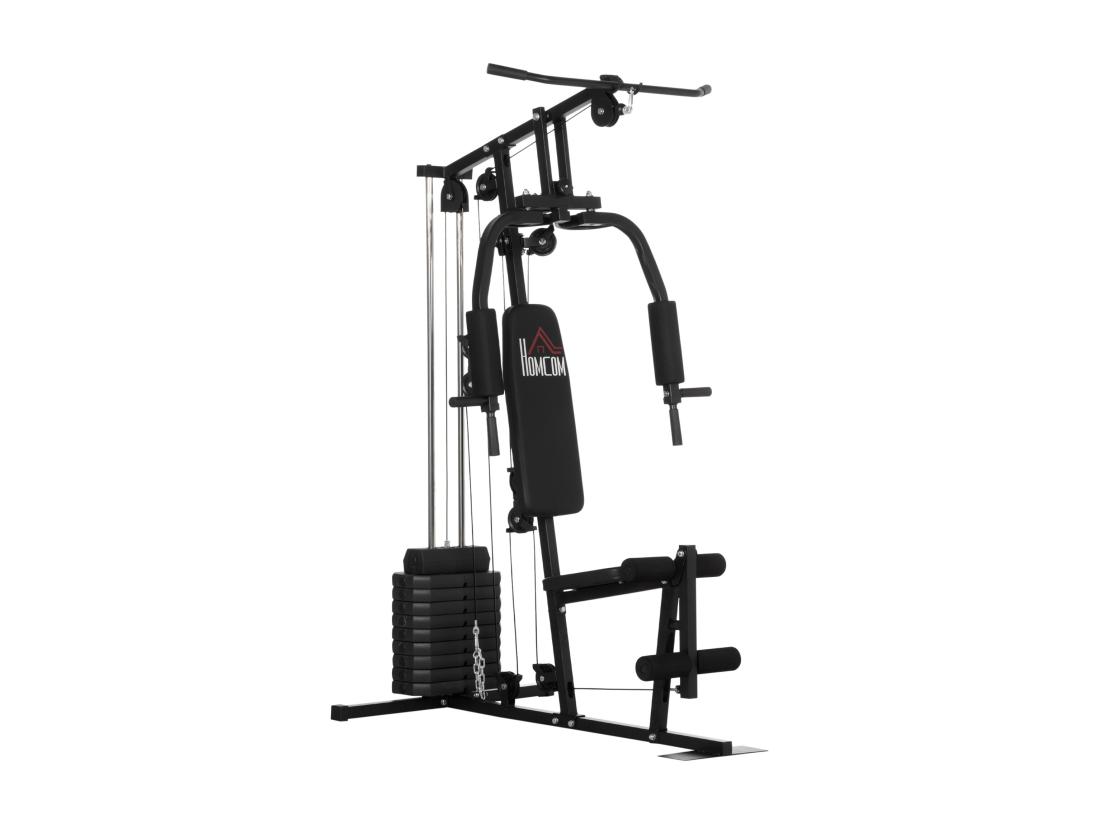 Vente Unique Station De Musculation - Entrainement Complet - Développé Couché Butterfly Barre Latissimus Curler - 9 Contrepoids - Acier Noir