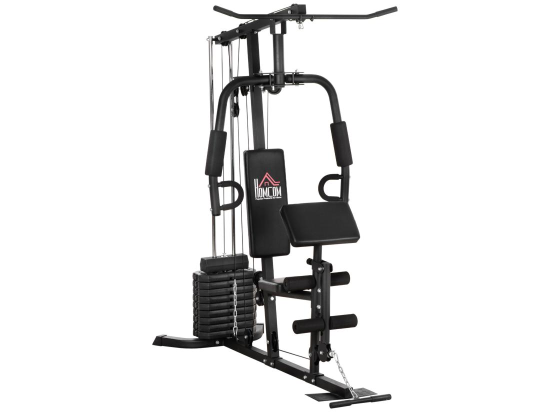 Vente Unique Station De Musculation - Entrainement Complet - Développé Couché Butterfly Barre Latissimus Curler Bande Résistance - 9 Contrepoids - Acier Noir