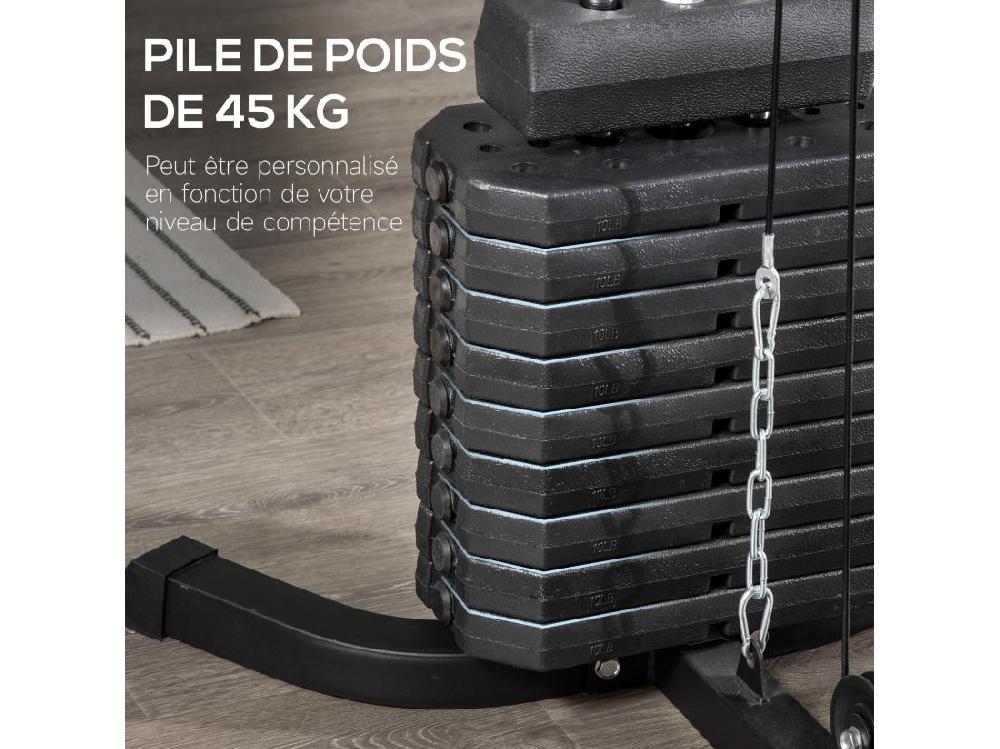 Vente Unique Station De Musculation - Entrainement Complet - Développé Couché Butterfly Barre Latissimus Curler Bande Résistance - 9 Contrepoids - Acier Noir