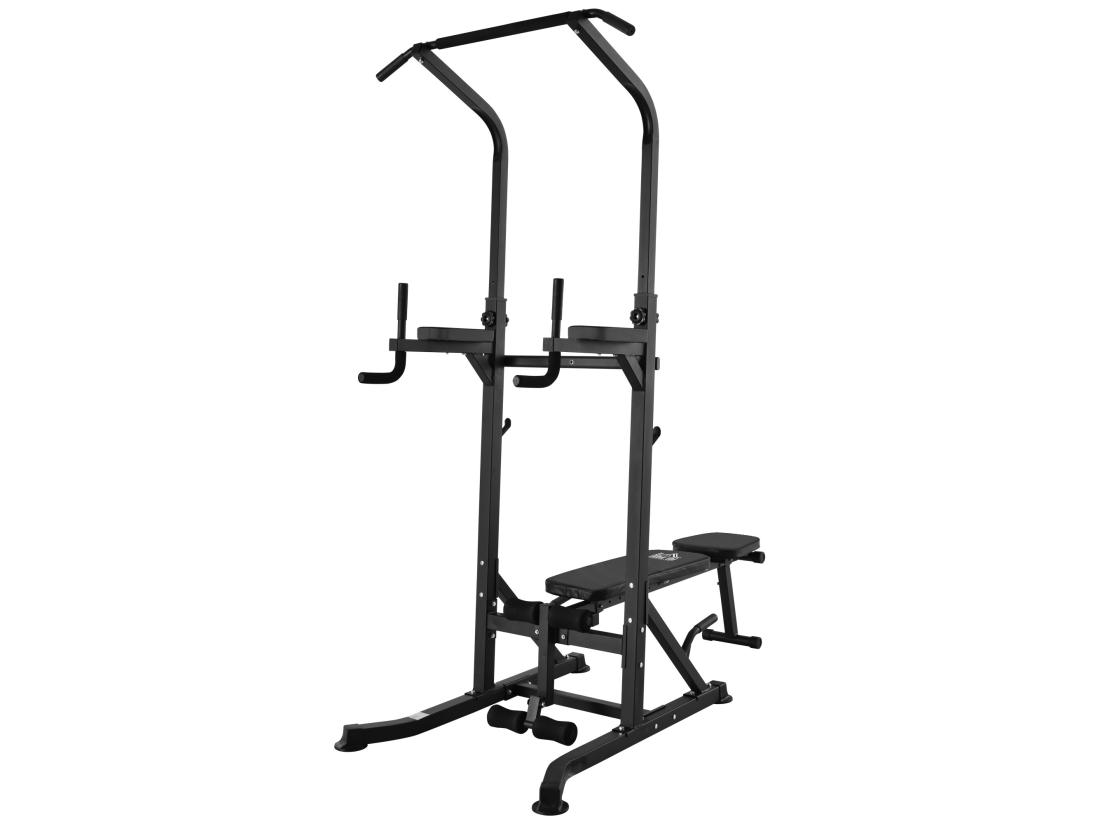 Vente Unique Station De Musculation Fitness Entrainement Complet - Barre De Traction à Dips Banc De Musculation Pliable Poignées Push-up - Acier Noir