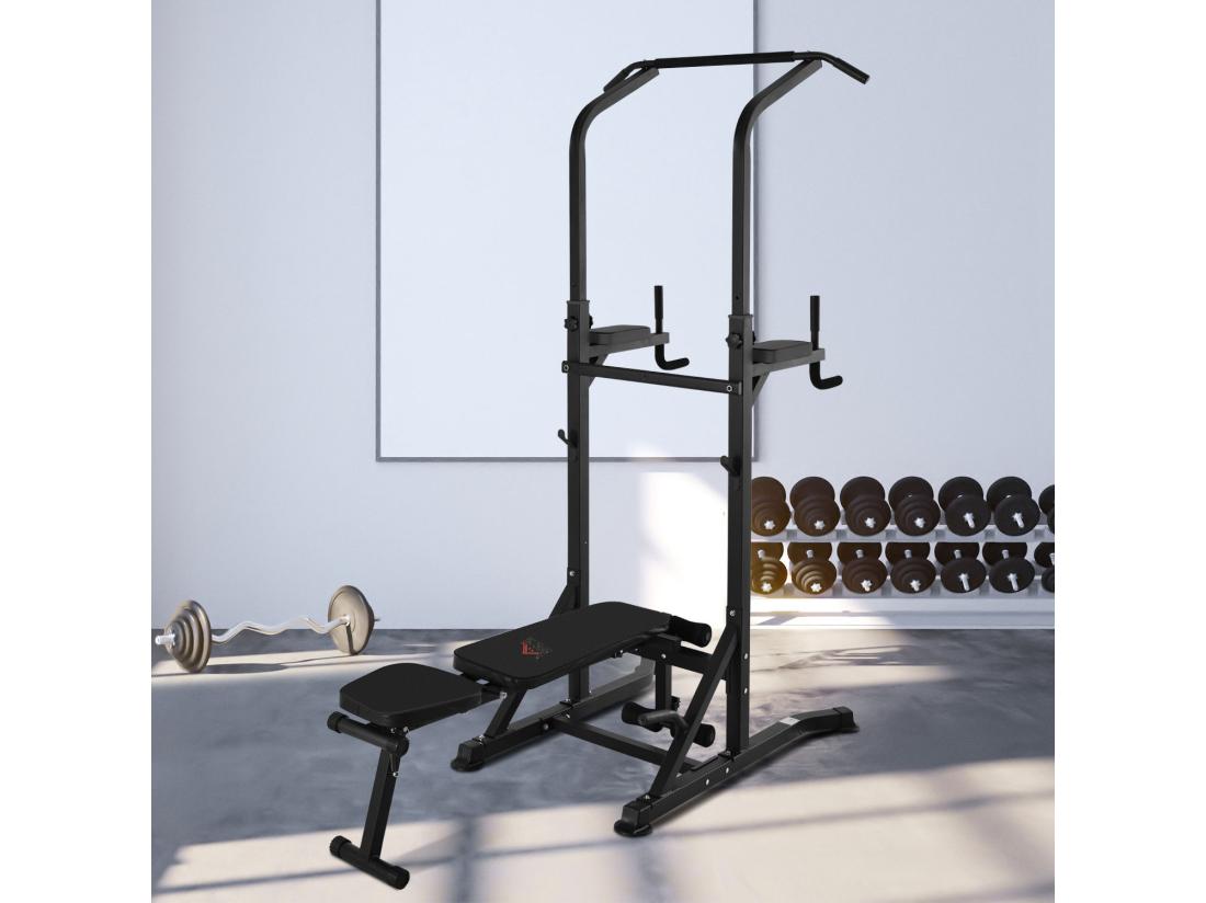 Vente Unique Station De Musculation Fitness Entrainement Complet - Barre De Traction à Dips Banc De Musculation Pliable Poignées Push-up - Acier Noir