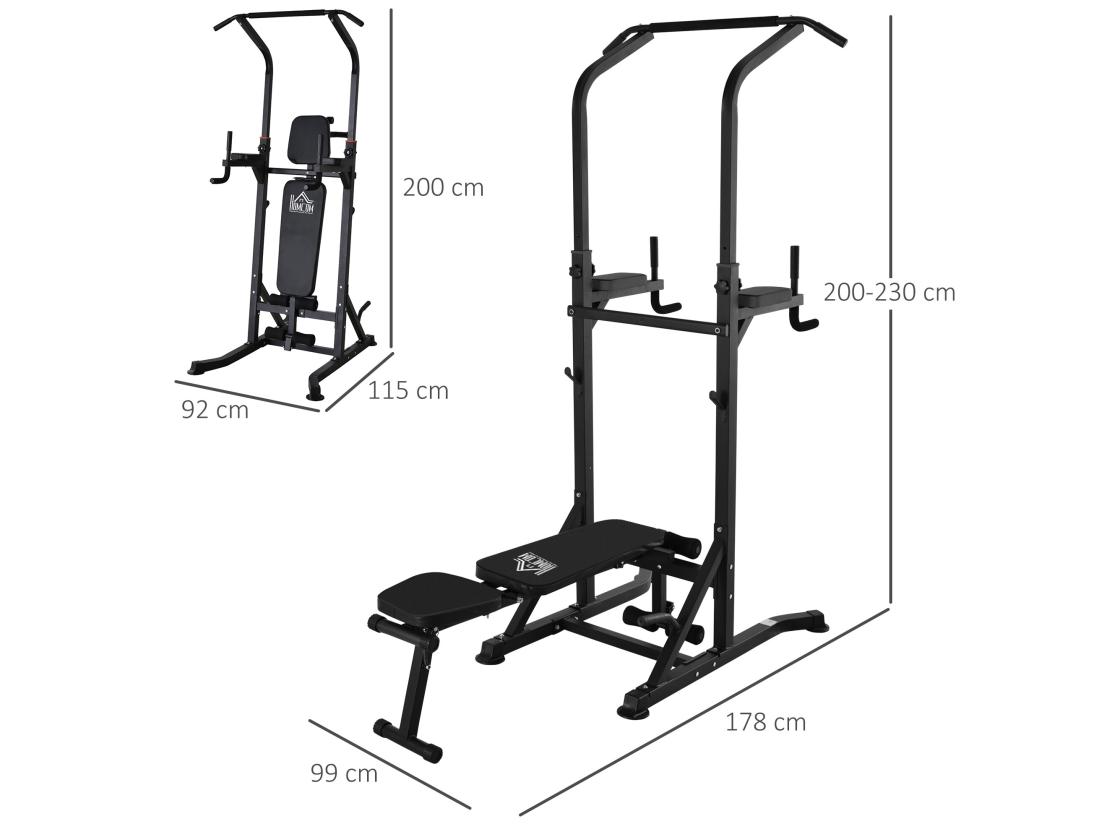 Vente Unique Station De Musculation Fitness Entrainement Complet - Barre De Traction à Dips Banc De Musculation Pliable Poignées Push-up - Acier Noir