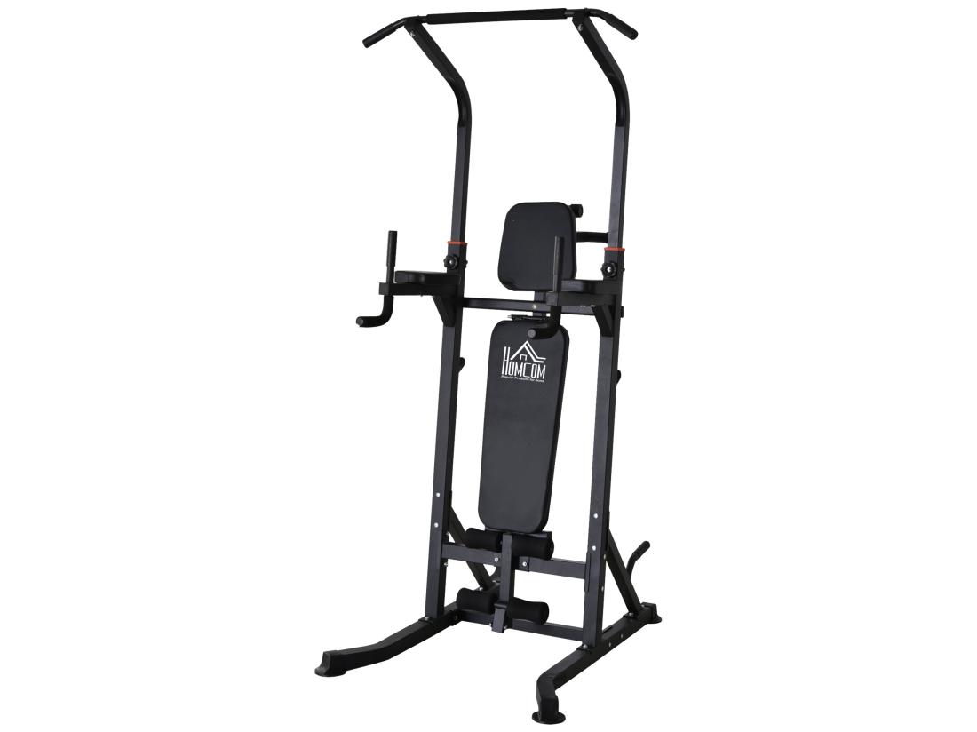 vente unique Station de musculation Fitness entrainement complet - barre de traction à dips banc de musculation pliable poignées push-up - acier noir