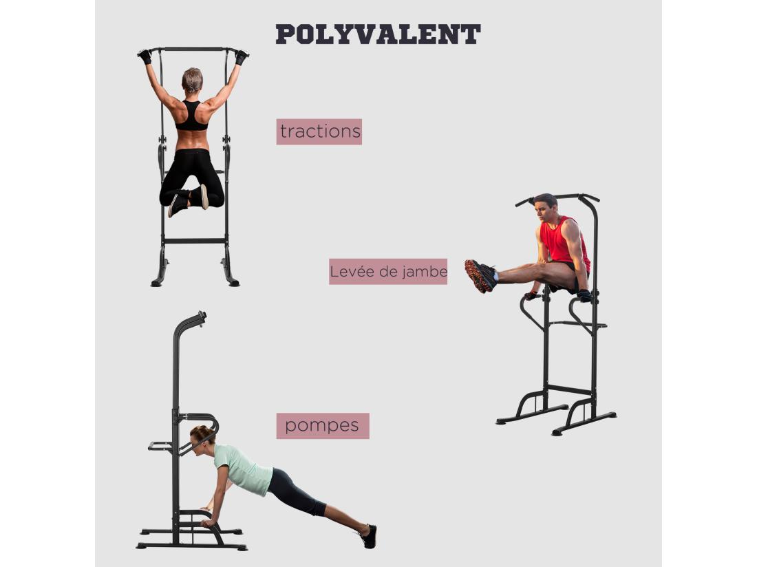 Vente Unique Station De Musculation Multifonction Barre De Traction Chaise Romaine Réglable Acier Noir