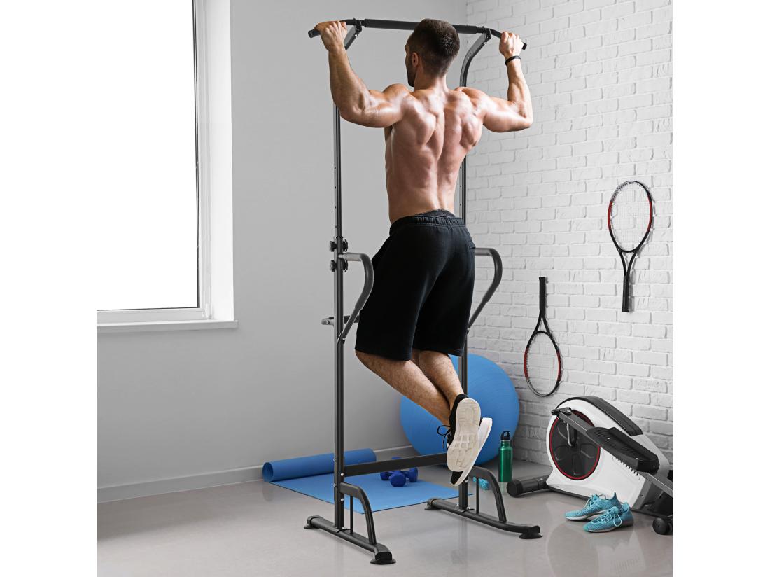 Vente Unique Station De Musculation Multifonction Barre De Traction Chaise Romaine Réglable Acier Noir