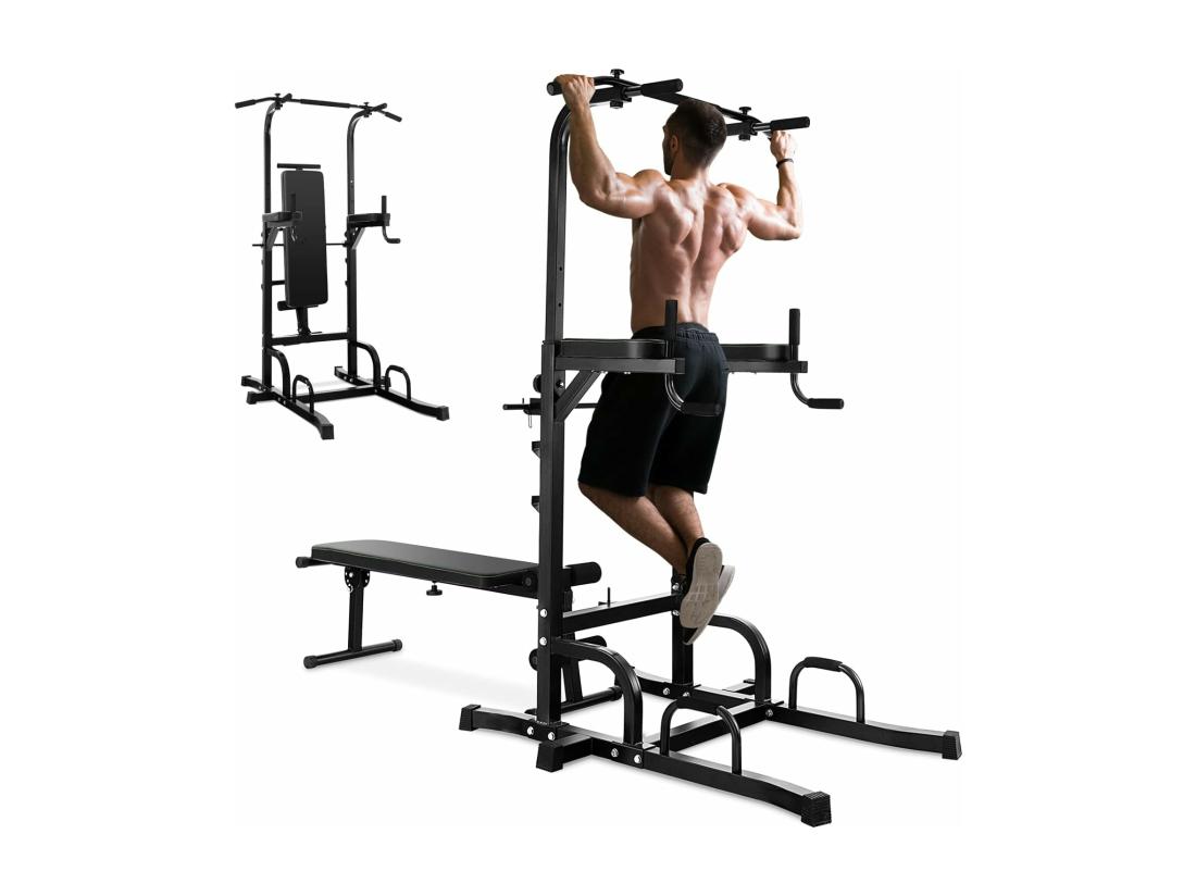 Vente Unique Station De Traction Musculation 7 Hauteurs 154-207CM Avec Banc Pliable Fitness Barre De Traction Charge 250kg