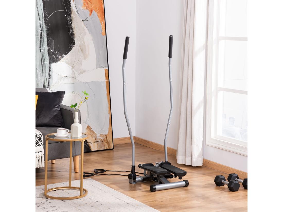 Vente Unique Stepper Avec Guidon Extenseurs écran LCD Multifonction Acier ABS Gris Noir