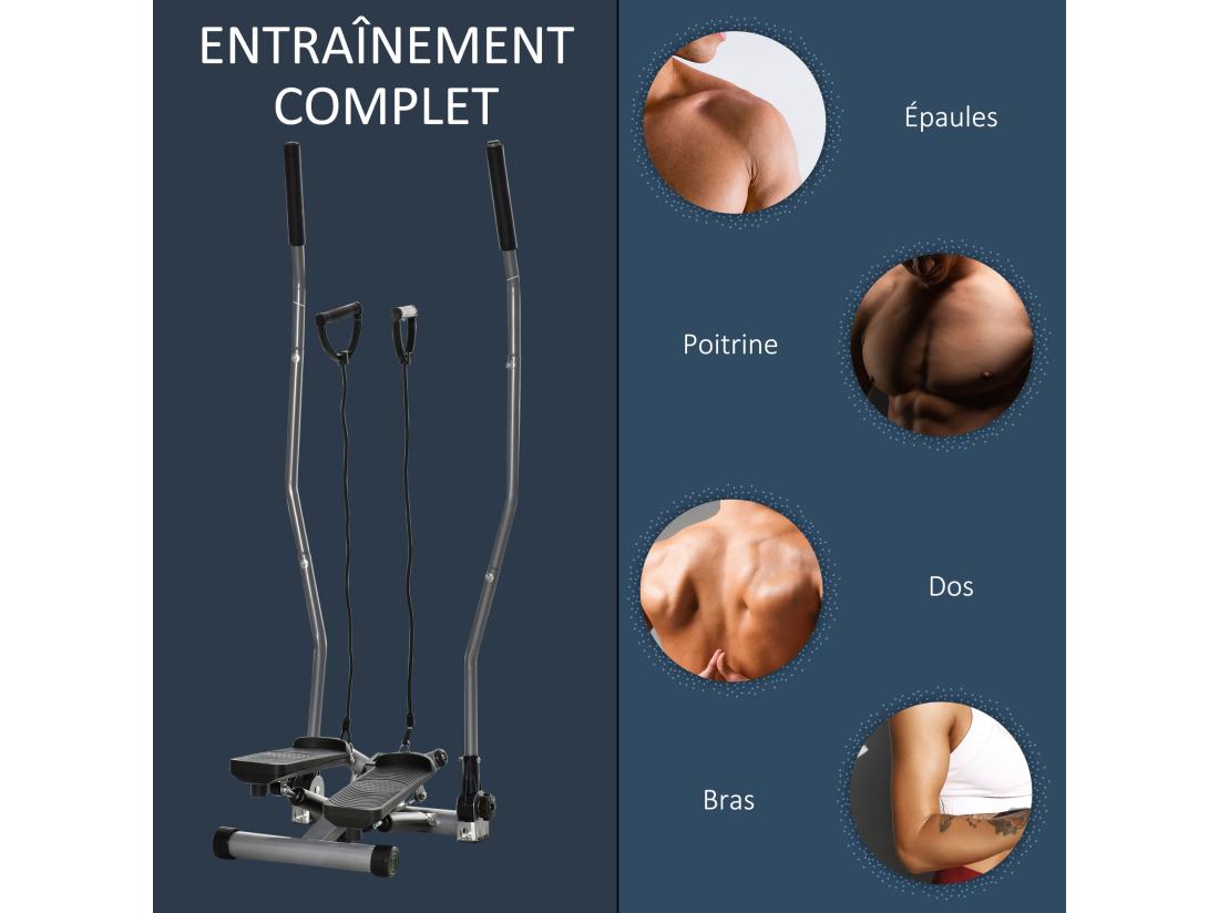 vente unique Stepper avec guidon extenseurs écran LCD multifonction acier ABS gris noir