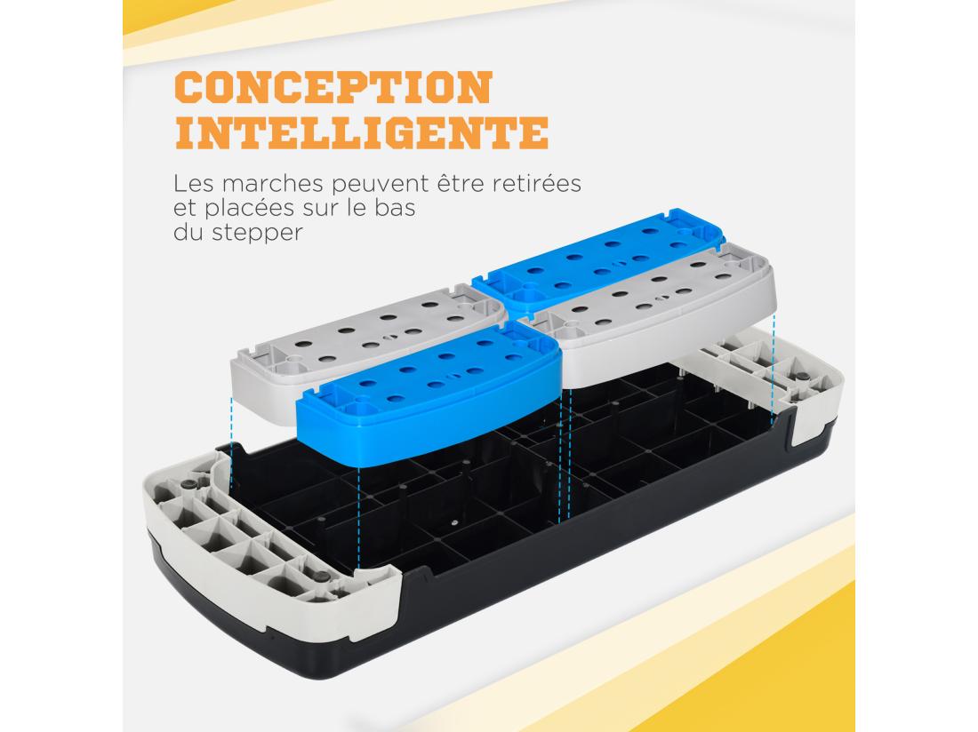 Vente Unique Stepper Fitness Aerobic - Collaboration Aosom.fr X FFHandball - Hauteur Reglable Surface Antiderapante - Noir Bleu