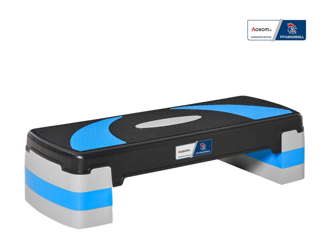 vente unique Stepper fitness aerobic - collaboration Aosom.fr x FFHandball - hauteur reglable surface antiderapante - noir bleu
