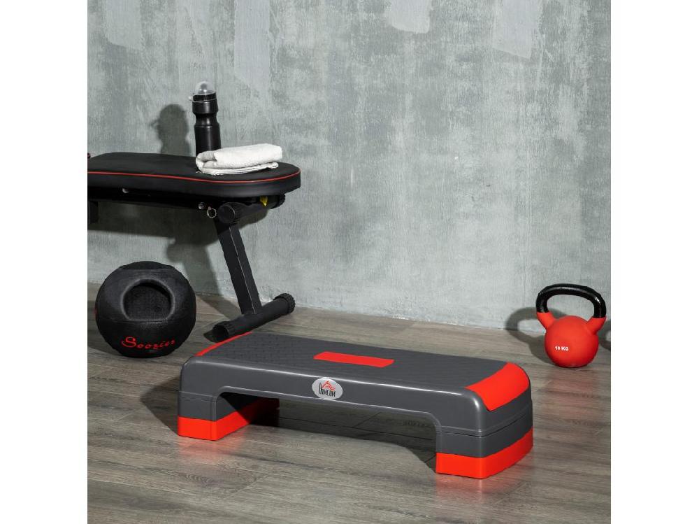 Vente Unique Stepper Fitness Aerobic Hauteur Reglable Surface Antiderapante Dim. 78L X 28l X 10/15/20H Cm PP Noir Rouge